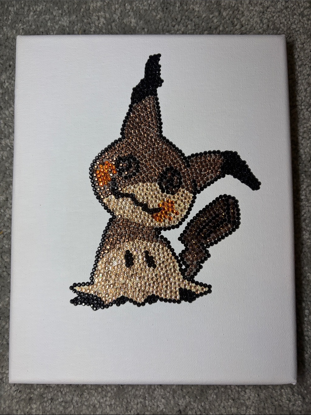 Bedazzled Hand-Painted Mimikyu Canvas Art - Neutral Tone Acrylic